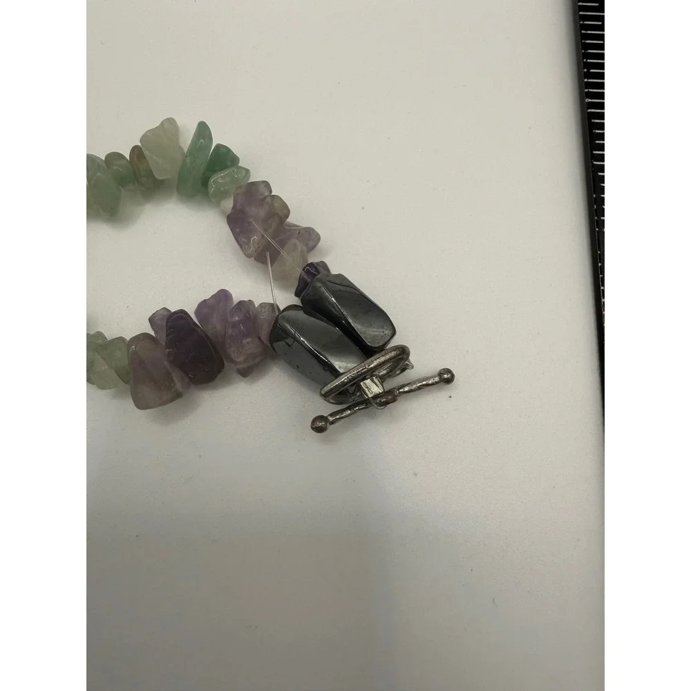 Boho Amethyst Aventurine Amazonite‎ Chip Bead Necklace Silver Leaf Pendant 19